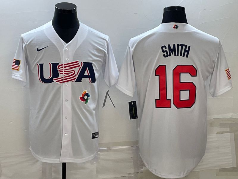 Men 2023 World Cub USA #16 Smith White Nike MLB Jersey10